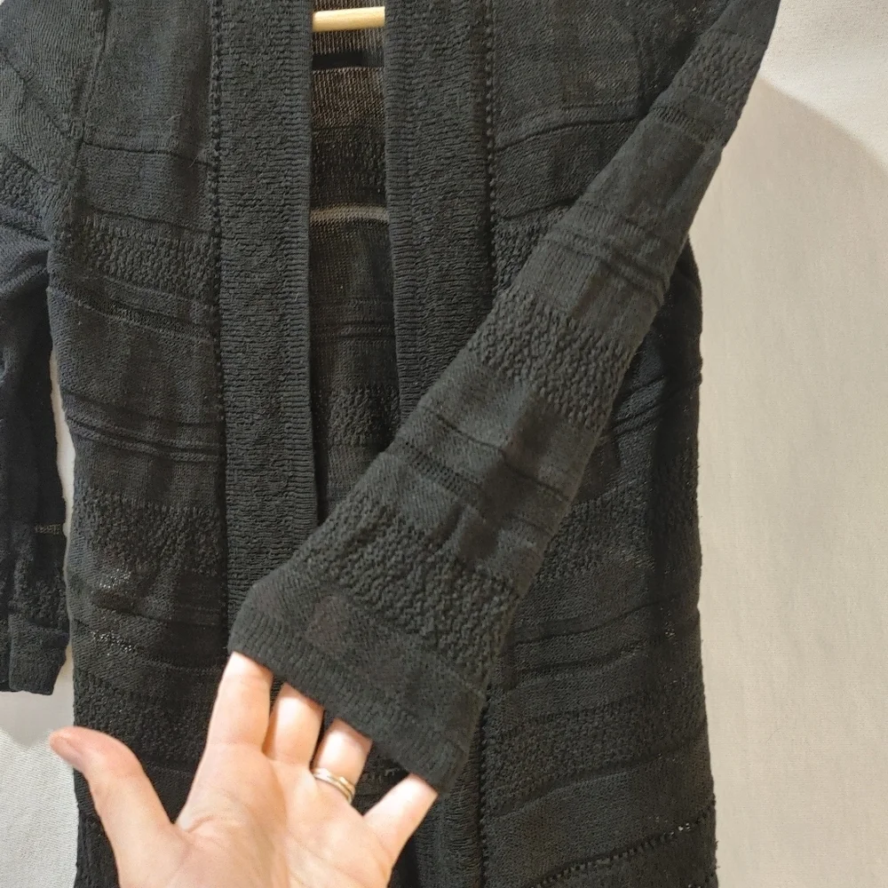 Coldwater Creek Open Front Lightweight Cardigan Longer Linen Blend Black Small S